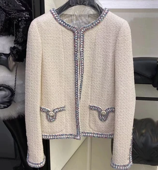 2021 høj kvalitet efterår og vinter kvinder designer tweed jakker twist patchwork lommer uld korte jakker, y738