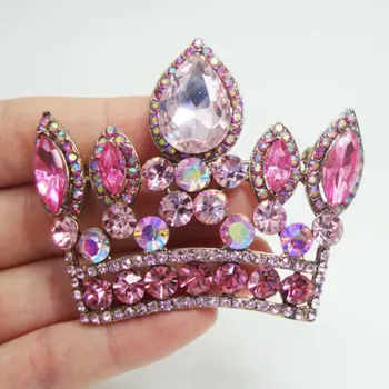 Smukke Lyserøde Imperial Crown Bryllup Vedhæng Rhinestone Krystal Broche Pin-Kode