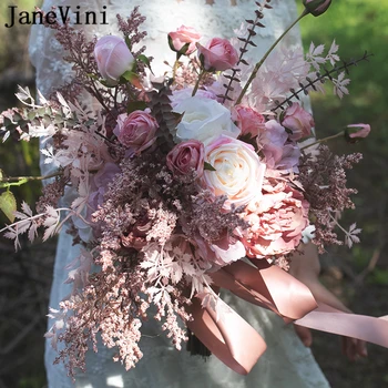 JaneVini 2021 Nye Romantiske Morandi Pink Blomster, Kunstige Brude Silke Roser Buketter Europæiske Bryllup Falske Buket Tilbehør