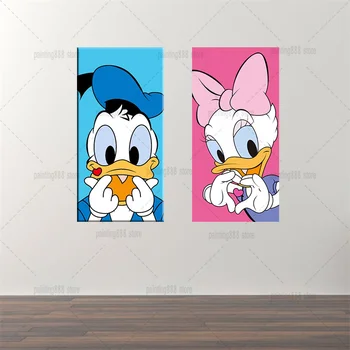 Søde Mickey, Minnie og Donald Duck Daisy Elsker Lærred Maleri Disney Tegnefilm Plakater og Prints Væg Kunst for Levende Hjem Room Decor