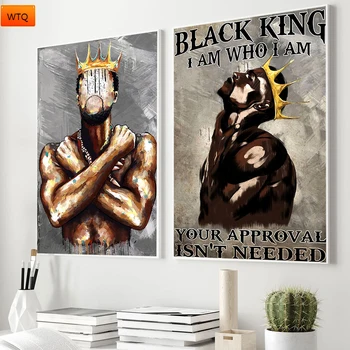 Lærred Maleri Black King Gold Crown Plakater Afrika Mand Bedste Gave Nogensinde Udskriver Soveværelse Væg Kunst Black Beauty Home Decor Uden Ramme