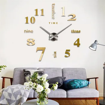 DIY Digital Wall Clock 3D Klistermærke Moderne Design Store Tavse Ur Hjem Kontor Indretning Væg Ur for Living Room Dekoration