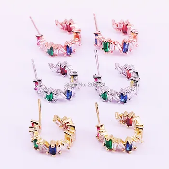 10Pairs mode smykker rainbow CZ runde cirkel stud øreringe, farverige cz cz stud for Kvinder