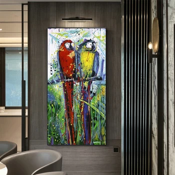 Abstrakt akvarel papegøje korridor dekoration olie maleri moderne nordiske væg kunst print på lærred plakat hjem indretning