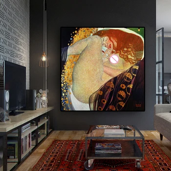 Gustav Klimt Danae Reproduktion Olie Maleri på Lærred Kunst Skandinaviske Plakater og Prints Cuadro Væggen Billede til stuen