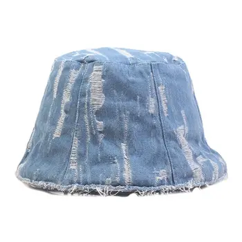 Unisex Nødlidende Rippet Dome Bucket Hat, Solcreme Vintage Vasket Fisker Cap