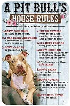 Sjove Tin Underskrive En Pitbull Hus Regler ikke Komme Hjem og Lugte af Andre Hunde Egnet til Værelse, Stue, Bar Metal Tegn