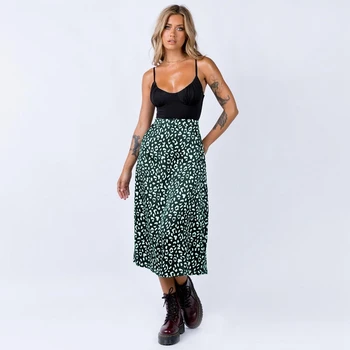 2021 Nye Sexet Leopard Print Chiffon Split Nederdel, Casual Fashion Lange Nederdele til Kvinder Forår Sommer Zip-Elegant Tæve Nederdel