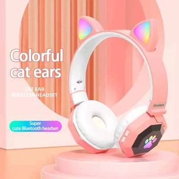 1stk Glødende Lys Søde Kat Bluetooth-kompatible Hovedtelefoner Bedste Gave Trådløse LED Headset Musik i Stereo Hovedtelefon Til Børn Piger