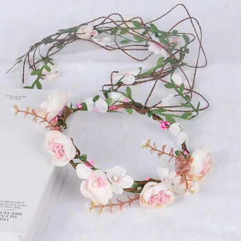 Koreanere Garland Blomst Krone Simulering Blomst Rattan Hårbånd Bruden Bryllup Hoved Krans Romantisk Hår Tilbehør til Piger Gave