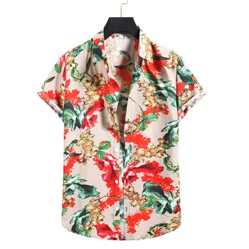 Blomster Print Hawaii-Aloha-Shirt Mænd Kort Ærme Mode Strand Slid Shirts Herre Holiday Party Ferie Tøj Camisas Homme