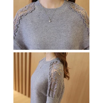 Leiouna Fuld Løs Kontor Dame Kontor Dame Mode Efteråret Kvindelige Sweater kvindens Pullover Ærme Hule Foråret Sweater Kvinder