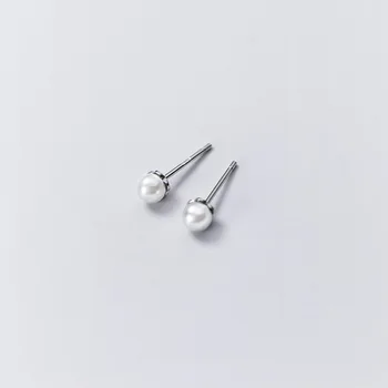 Ægte 925 Sterling Sølv Mode Simple MIni Perle Charm Stud Øreringe Til Kvinder Bryllupsfest Fine Smykker