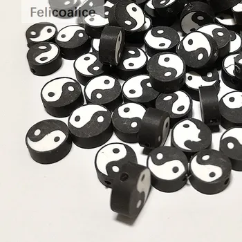100pcs 10mm Sort Tai Chi Runde Form Polymer Ler Spacer Perler Til Smykker at Gøre DIY Håndlavet Tilbehør