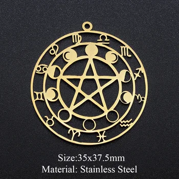 5pcs/masse Rustfrit Stål Guld Zodiac Kompas Vedhæng Engros Finde Forsyninger Aldrig Fade Top Kvalitet