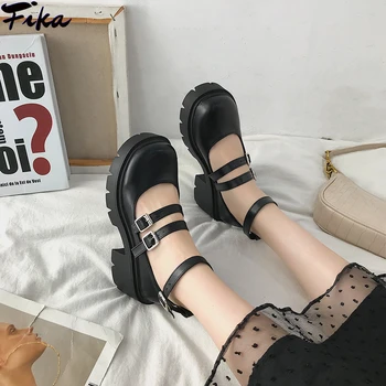 Platform Lolita Sko Japansk Stil Kvinder Blødt Læder Hæl Sko 2021 Damer College Studerende Sort Mary Jane Sko Goth Punk