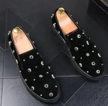 Mænd luksus fashion party prom kjoler blødt læder-nitter sko sort slip på kørsel sko lejligheder platform loafers