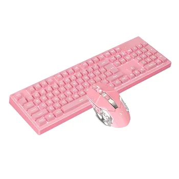 Kvinder 2,4-GHz Trådløse Pink Tastatur og Mus Sæt til Gamer Bærbare PC Tastatur Hvid Baggrundsbelyst og 2400DPI Trådløs Mus