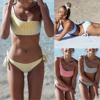 2020 Sommeren Sexede Kvinder, den Ene Skulder Stribet Push up Bikini Plus size Badetøj to stykker badetøj badetøj