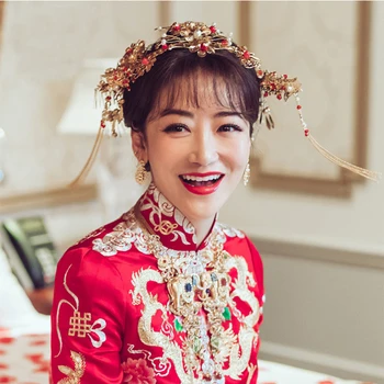 2021 kostume hovedklæde phoenix crown vis Wo Kimono bryllup tilbehør Kinesisk etnisk stil kam smykker brudekjole hår en