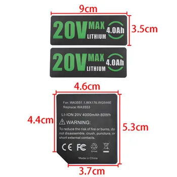 Høj Kvalitet Batteri Label 20V 4.0 Ah Lithium Batteri Klistermærker 10 Stk for Wackers WA3596 WA3595