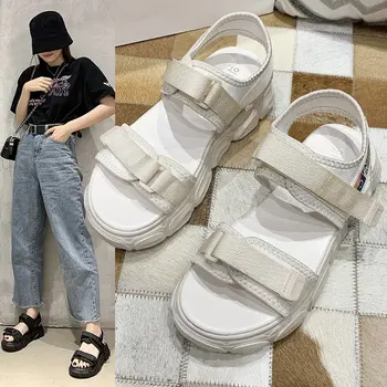Ny kvinde sommer sandaler, platform mode sko 2021 nye mode, non-slip hook-and-lace heel sandal grundlæggende sort 35-40