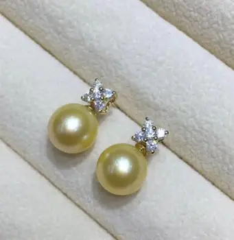 ædle smykker AAA 8-9mm runde naturlige ægte south sea guld perle øreringe 14K gul guld