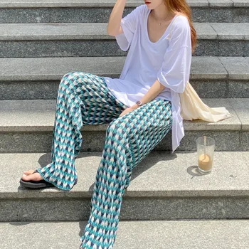 Smarte Hong Kong Style Pants Kvinders Design Lige Løs 2021 Nye Sommer Høj Talje Drapere Mop Bred Ben Bukser Trendy