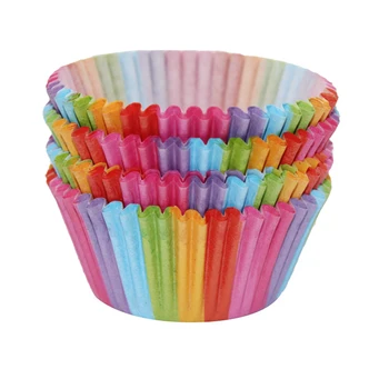 100 Stykker Regnbuens Farver Cupcake bagepapir Kop Muffin Liners Standard Størrelse for Hjem Bageri Ferie Bryllup