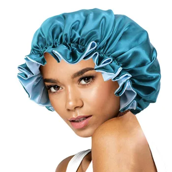 Nye Solid Kvinder Satin Bonnet Mode Pletten Silkeblød Stor Bonnet for Lady Sove Cap Headwrap Hat Hair Wrap Tilbehør Engros