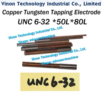 (5PCS Pack) 6-32 UNC*0.794*50L*80Lmm edm Trykke Kobber Wolfram Elektrode W75+Cu25 type. Orbital Elektrode 6-32UNC Tråd