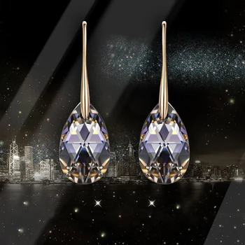 COCOM 925 Sterling Sølv Luksus Dråbeformet Dingle Øreringe Krystaller fra Østrig Steg Guld Platin Belagt Kvinder Julegave