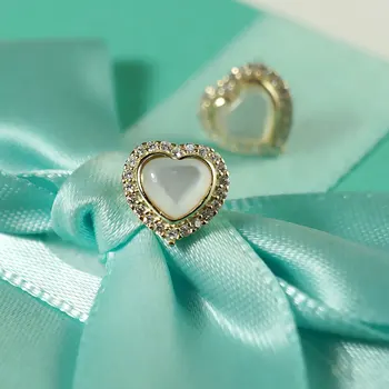 925 Sterling Sølv med Krystal Hjerte Stud Øreringe til Kvinder Opal Fine Smykker Bryllup Engagement Valentine ' s Gave