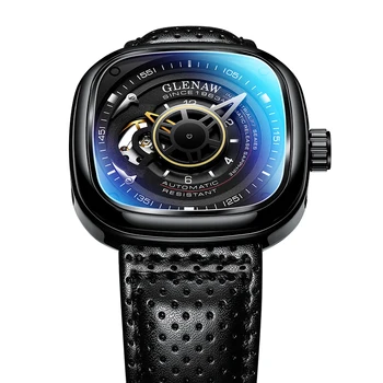 Glenaw Design Brand 2021 Mænd Hule Automatiske Sort Mekanisk Ur GMT Top Mærke Reloj Hombre Ure Vandtæt