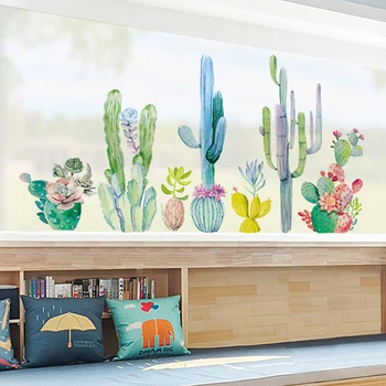 Farverig tegneserie frisk kaktus wall stickers til børn værelser selvklæbende vægdekoration soveværelse indretning stue home decor