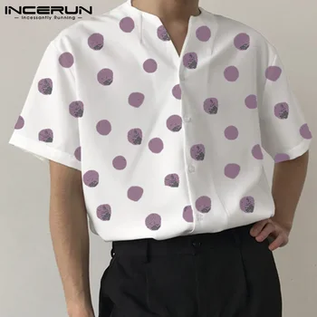 Mænd Shirt Polka Dot Print 2021 V-Hals, Korte Ærmer Casual Streetwear Hawaii-Skjorte koreanske Sommeren Camisa Masculina INCERUN S-5XL