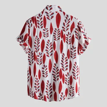 Mænds Shirt Mode Afslappet Blade Print Korte Ærmer-Knappen Turn-down Skjorte Bluse Toppe Stranden Blomst Shirt til Mænd Rullekrave Shir