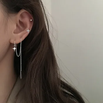 Asymmetrisk øreringe kvindelige temperament lang koreanske elegante franske stjerne halvrunde øreringe øreringe øreringe