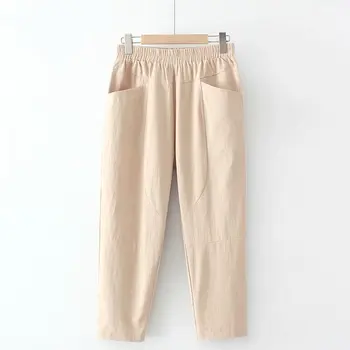 Plus størrelse Elastisk Talje bomuld kvinder kalv-længde bukser 2021 sommeren afslappet høj talje damer harem bukser kvindelige bukser