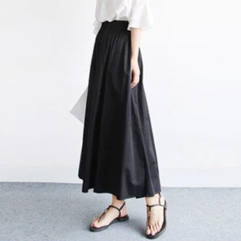 Koreansk Mode 2021 Sommeren Nye Kvinders ensfarvet Simpel Løs Casual Høj Talje Nederdel Japansk Stil
