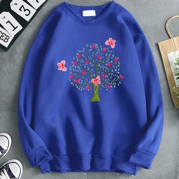 Blomster Tree Print Sweatshirts Og Hættetrøjer Løs Lomme O-Neck Pullover, Herre Hooded Tøj Punk Style Hip Hop Kpop Træningsdragt Mandlige