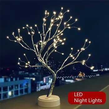 LED kobbertråd Nat Lys Træ kulørte Lamper Hjem Dekoration Nat Lampe Til Soveværelset natbordet Lampe USB-Og batteridrevne